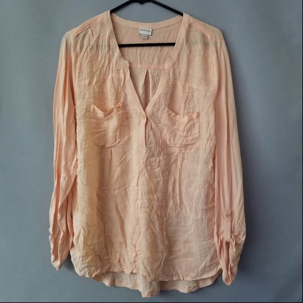 X MERONA V NECK ROLL TAB SLEEVE BLOUSE TARGET